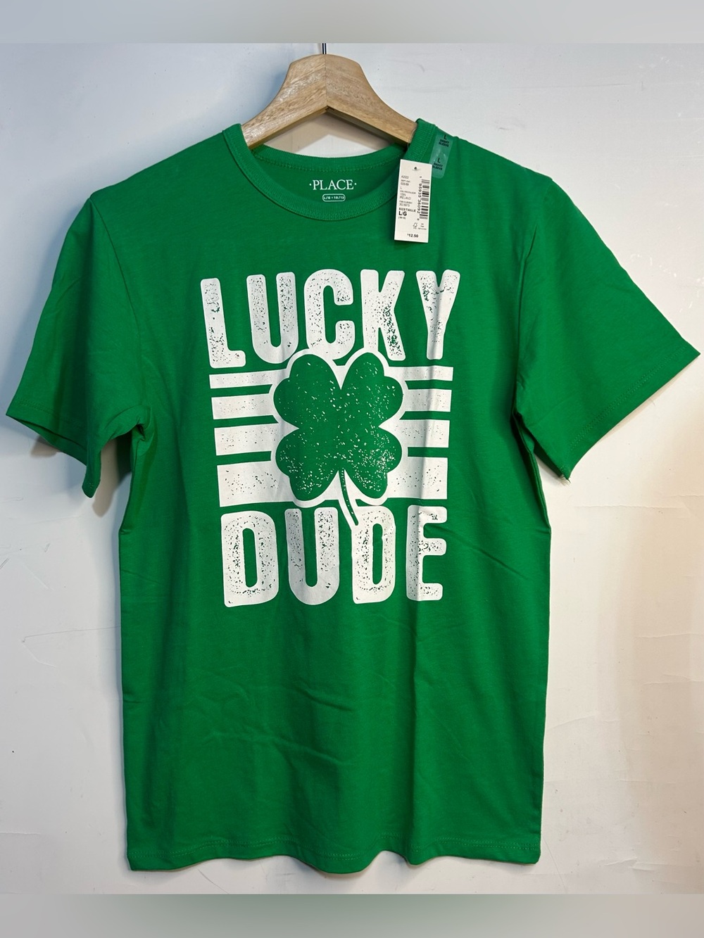 PLACE "Lucky Dude" Green Short Sleeve T-Shirt Boys Large (10-12)- New